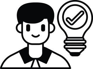 A man is shown with a light bulb above his head