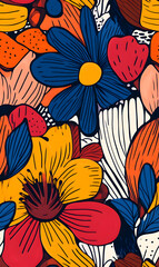 Fototapeta premium floral and leaf seamless patterns in doodle-style tile designs with graphic format.