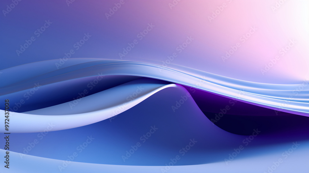 Poster a smooth abstract background featuring flowing waves of blue and purple hues, creating a serene and 