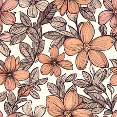 Fototapeta premium floral and leaf seamless patterns in doodle-style tile designs with graphic format.