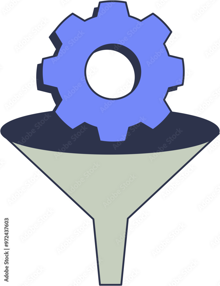 Aufkleber a blue gear inside a gray funnel, symbolizing process optimization or workflow efficiency.