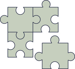 Three interlocking puzzle pieces in red, gray, and black, symbolizing connection and teamwork.