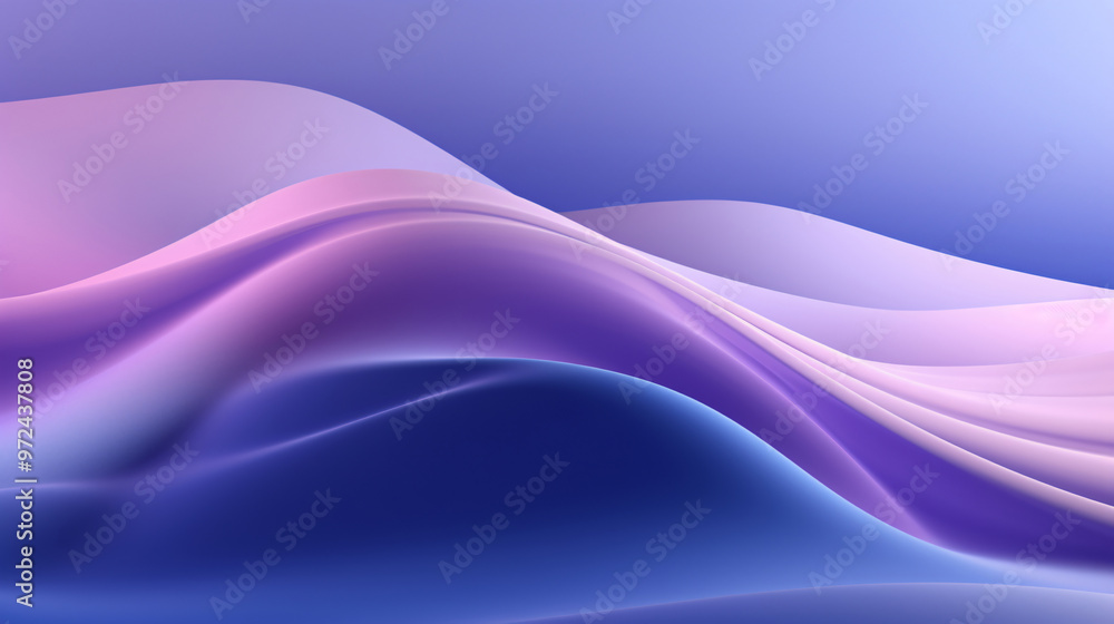 Poster a serene abstract background featuring soft waves of purple and blue gradients, creating a calm and 