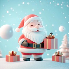 Santa Claus Holding Gifts Festive Snow Scene
