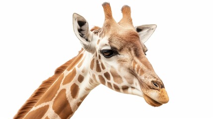 Fototapeta premium African giraffe isolated on white background. Wild herbivorous animal. Wildlife. Mammal.