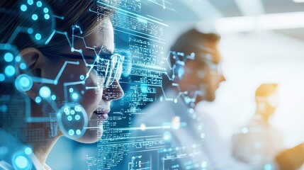 Advanced data analytics in research with scientists analyzing big data for innovation