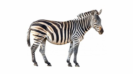 Zebra isolated on white background. Wild ungulate mammal. Wildlife. Mammals.