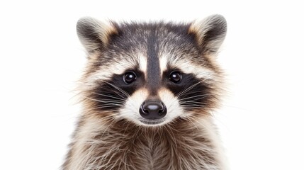 Raccoon isolated on white background. Wild mammal. Wild animal. Mammals.