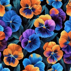 Colorful Vivid Multicolor Floral Pansy Pattern