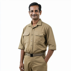 indian bus driver wearing khaki shirt and pant 8k resolution on isolated white background