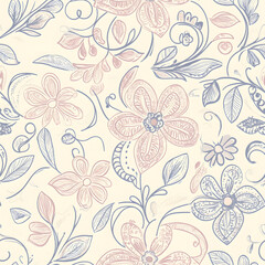 floral and leaf seamless patterns in doodle-style tile designs with graphic format.