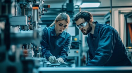 Industrial Workers Operating Machinery in Factory