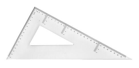Transparent triangle ruler, isolated on white background, with clipping path