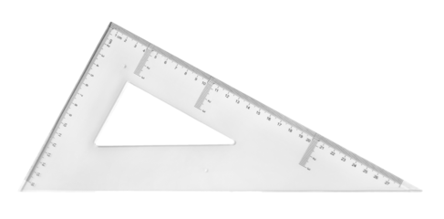 Transparent triangle ruler, isolated on white background, with clipping path