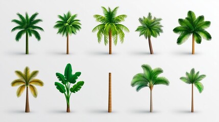 Obraz premium A collection of stylized palm trees in various shapes and colors, perfect for tropical-themed designs and illustrations.