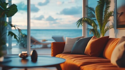 Obraz premium Modern Living Room with Ocean View