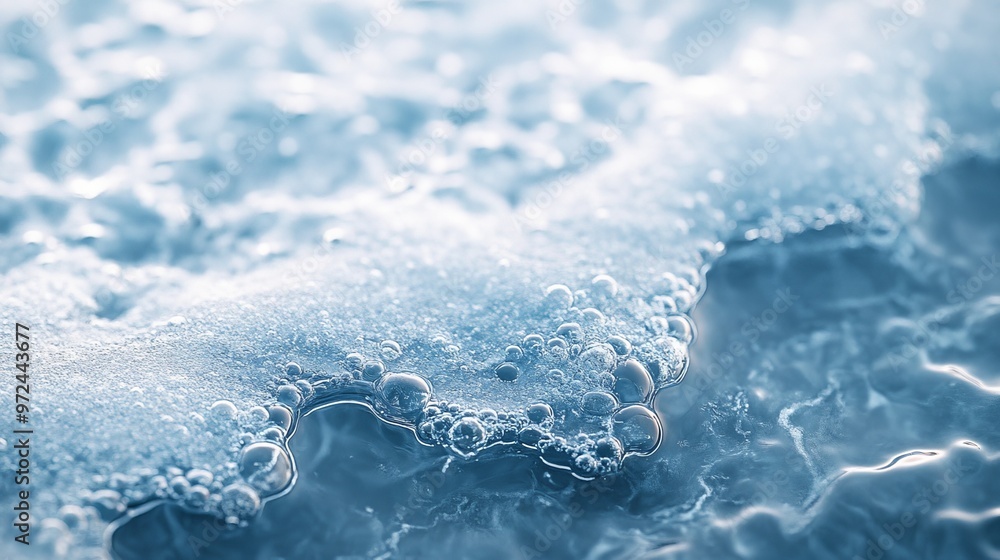 Poster surface of a frozen pond with bubbles trapped under the ice, creating a unique, layered texture. 4k 