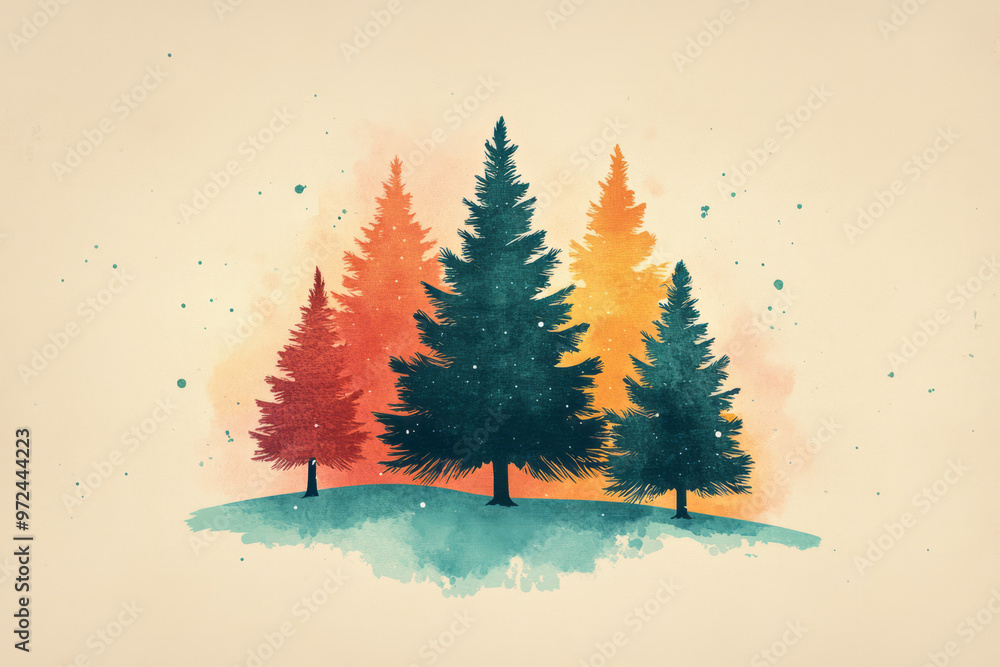 Poster a simple pine tree icon with block colors,