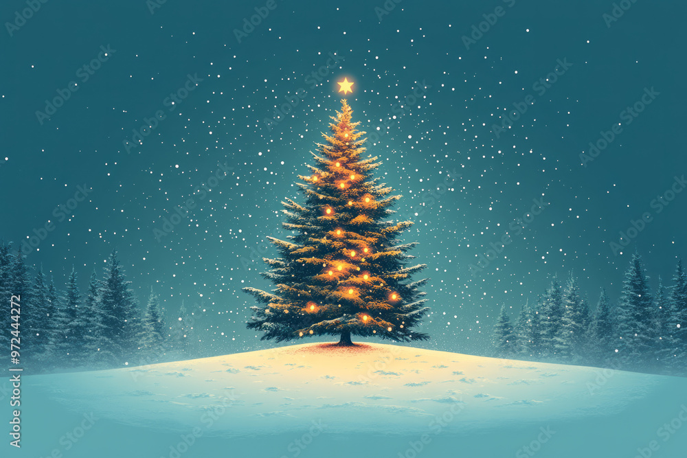 Poster a simple pine tree icon with block colors,