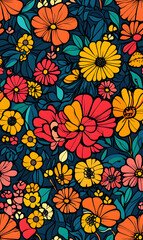 floral and leaf seamless patterns in doodle-style tile designs with graphic format.