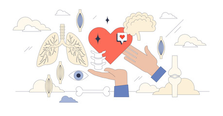 Anatomy terms and medical information about organs tiny neubrutalism concept, transparent background. Vital inner system study for body physiology understanding illustration.