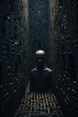 generated illustration of human with a maze inside illustrating the complexity of the human mind and psychological processes