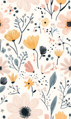 floral and leaf seamless patterns in doodle-style tile designs with graphic format.