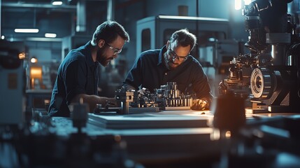 Two Engineers Working on a Machine in a Factory