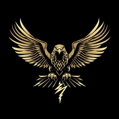 Fototapeta premium Golden Eagle with Spread Wings and Lightning Bolt