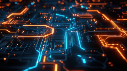 Obraz premium Abstract futuristic background with glowing lines and circuits.