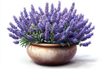 Fototapeta premium An isometric flat arrangement of lavender sprigs in a ceramic pot,