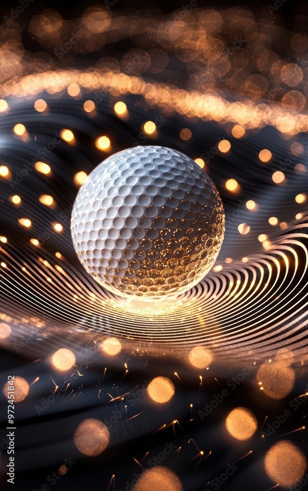 Poster A dynamic image of a golf ball surrounded by shimmering lights and swirling patterns, creating a captivating sports-themed visual. 3D