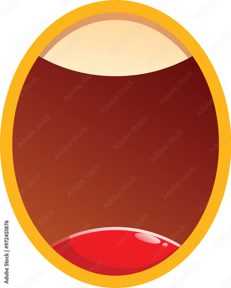 Poster oval button with an open mouth showing the tongue emotion in cartoon style