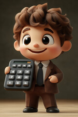 A 3D cute character of a vintage businessman in a brown suit,