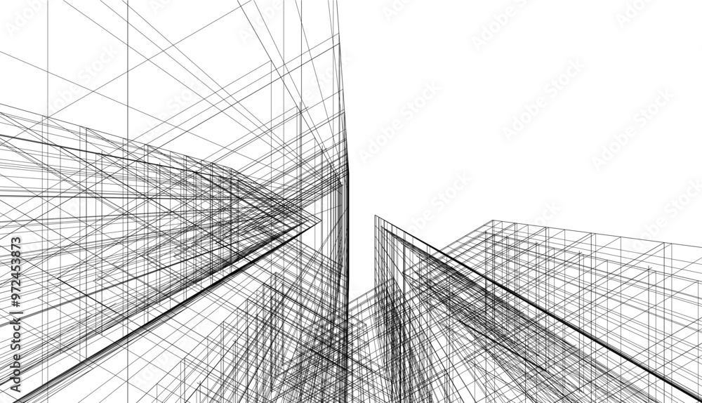 Wall mural architecture 3d vector drawing