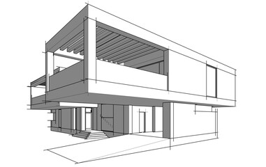 architecture 3d vector drawing