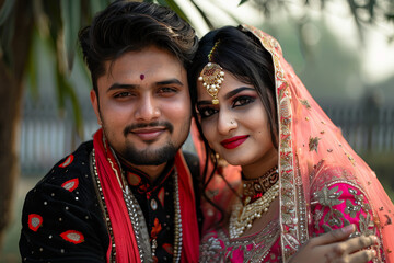 Traditional beautiful indian style wedding day with amazing decorations, Generative AI image