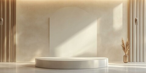 Fototapeta premium Minimalist room with a round podium.