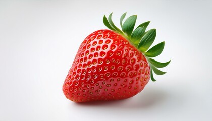 A fresh strawberry on a white background, perfect for clean and vibrant food displays