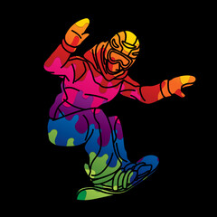 Snowboarder Action Snowboard Player Extreme Sport Cartoon Graphic Vector