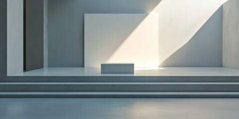 Fototapeta premium Minimalist concrete platform with square steps.