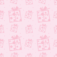 A pattern with gifts, Christmas and New Year drawings in the doodle style. Gifts with ribbons.