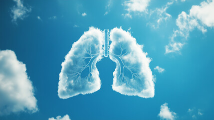 Human lungs in the form of a cloud against a blue sky. Clouds in the form of lungs. World Pneumonia Day. World Tuberculosis Day.