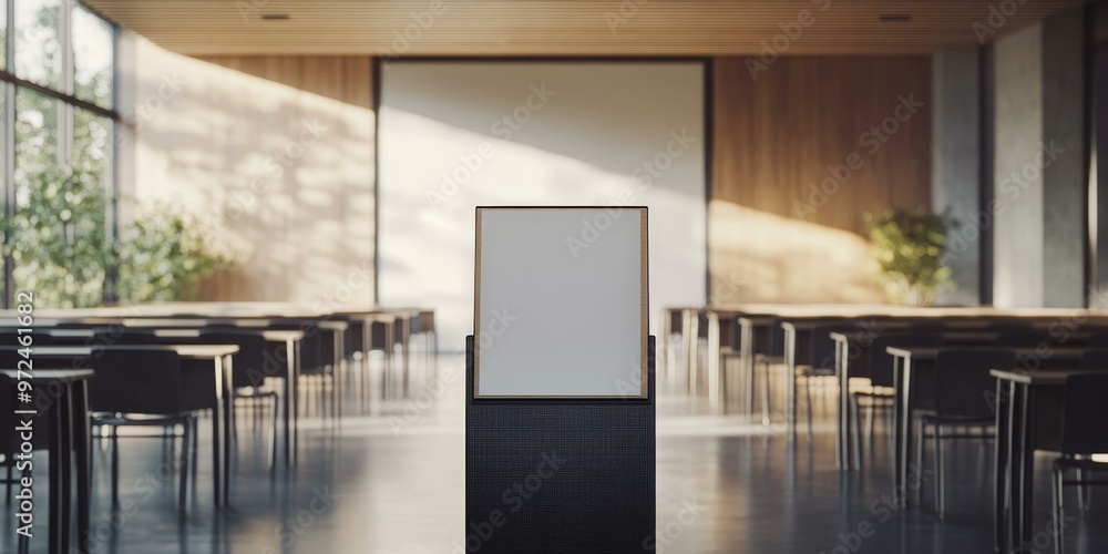Poster empty classroom with a blank sign.