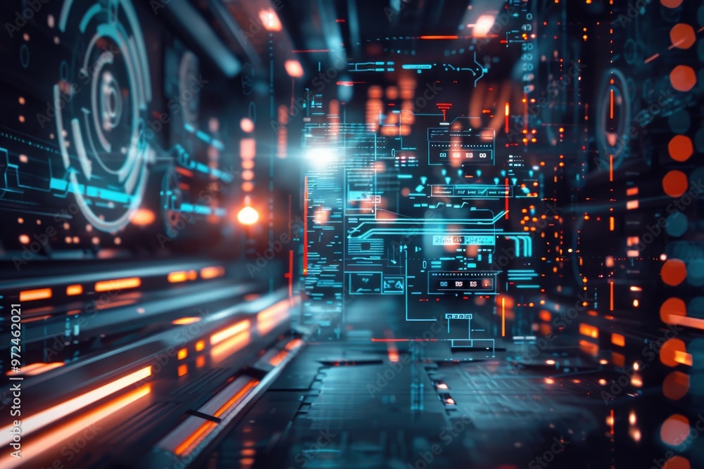 Aufkleber futuristic digital data network in a high-tech cyber environment