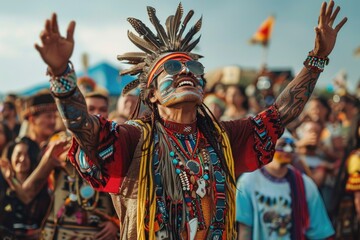 Fototapeta premium Colorful Native American Celebration with Traditional Attire and Festive Atmosphere