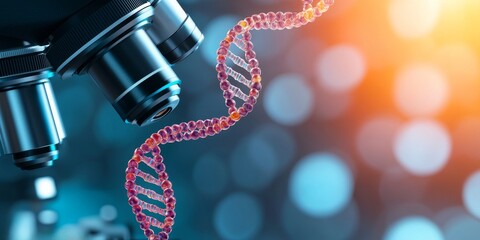 Microscope image of modified DNA strands displayed on advanced digital equipment in a biotech lab