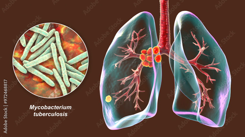 Wall mural Primary lung tuberculosis, 3D illustration