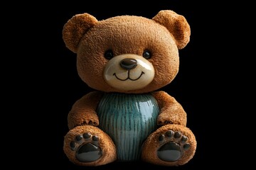 a stuffed bear sitting on a black background

