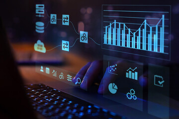 Data analytics technology. Big data dashboard, business analytics and artificial intelligence automation.